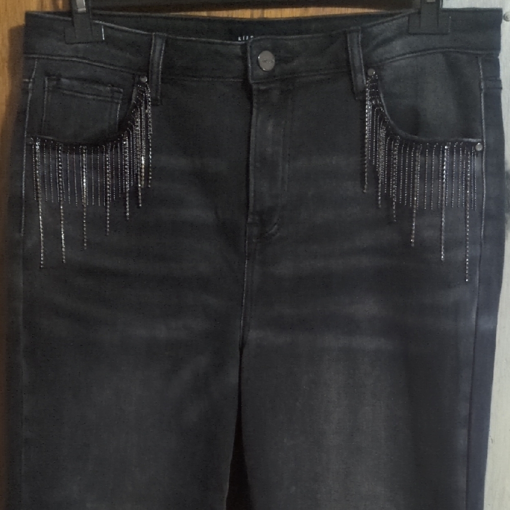Black Embellished Women's Risen Jeans